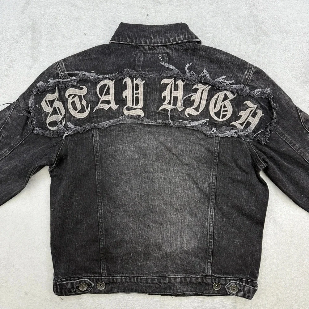 R3bel Jacket Mens‎ Small Denim Black Distressed Stay High Paradise Streetwear